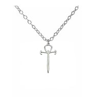Ankh ve Kılıç Figürlü Haç Kolye – 60 cm Zincirli, Gotik & Unisex Takı