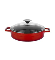 Lava Döküm Çok Amaçlı Yayvan Tencere. Glaze Serisi Çap(Ø)24cm. - Kırmızı (Kırmızı)