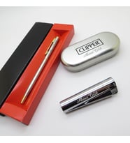 Clipper® Klasik Manyetolu Parlak Krom Kişiye Özel Çakmak ve Kalem Seti Hediyelik Çakmak