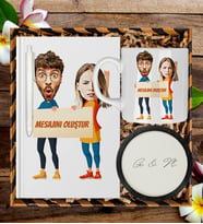 Kişiye Özel Karikatür Tasarım Defter Kalem Kupa Ve Bardak Altlığı Hediye Seti 96215