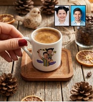 Kişiye Özel Karikatürlü Sarı Lacivert Taraftar Baba Kız Türk Kahvesi Fincanı Babalar Günü Hediyesi