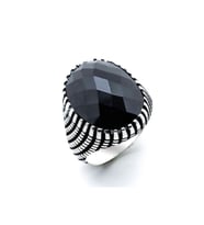 925 Ayar Gümüş Siyah Zirkon Taşlı Erkek Oval Yüzük