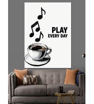 Müzik Notalı Kahve Fincanı Dekoratif Kanvas - Mdf Ahşap Tablo