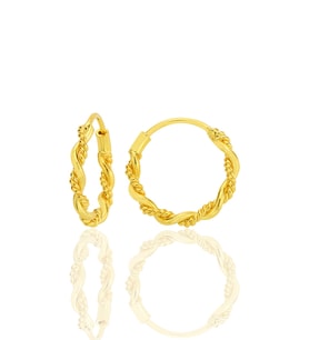 Gümüş altın yaldızlı işlemeli çift burgulu 16 mm halka küpe SGTL12750GOLD