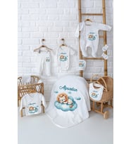 Pia Baby Premium %100 Pamuk 10 Parça İsme Özel Erkek Bebek Hediyesi Hastane Çıkışı Seti 5004-01 (Krem)