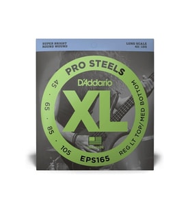 D'Addario EPS165 XL ProSteels Bas Gitar Tel Seti - 45-105 Regular Light/Medium (Profesyonel)  Paslanmaz Çelik Alaşım, En Parlak ve Agresif Ton Karakteri, Güçlü Baslar