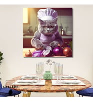Kare Kanvas Mutfak Tablosu Aşçı Hayvanlar British Shorthair Kedi