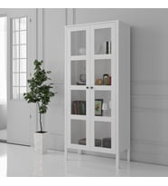 Venezia Cam Kapaklı  Ahşap Ayaklı Çok Amaçlı Dolap, Vitrin, Erzak Dolabı - Minifiks - Wood Beyaz