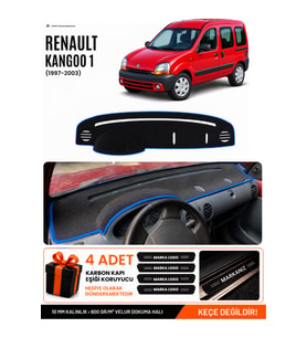 e-biz RENAULT KANGOO 1 (1997-2003) Uyumlu Torpido Örtüsü, Torpido Kılıfı - Siyah-Mavi - RE025
