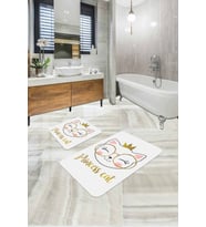Ekru Kedi Temalı Banyo Halısı Klozet 2'li Paspas Seti BS256