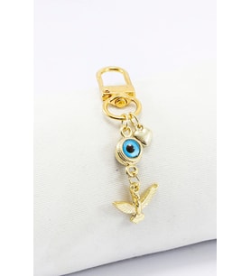 Metal Anka Kuşu Nazar Boncuklu Kalpli Klipsli Cüzdan Süsü Fermuar Charm Çanta Süsü Gold Renkli