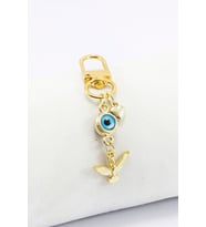 Metal Anka Kuşu Nazar Boncuklu Kalpli Klipsli Cüzdan Süsü Fermuar Charm Çanta Süsü Gold Renkli