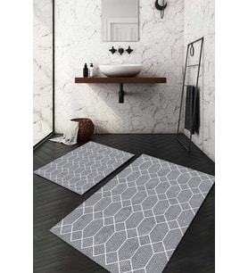Dijital Baskılı Kaymaz Taban Yıkanabilir 2'li Klozet Takımı Banyo Paspası NDKZ-HT-458 (Gri)