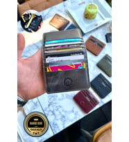 Rixe Antik Gri Unisex Hakiki Deri Kartlık Cüzdan ( Ultra Ince) Kişiye Özel Isim Baskılı