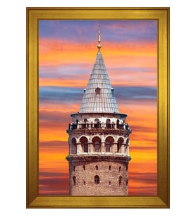 Galata Kulesi Motifli Kanvas Tablo 50 x 70 cm Gold Çerçeve