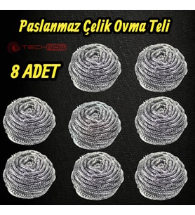Technow %100 Paslanmaz Çelik Sürtme Bulaşık Ovma Teli 8 Adet