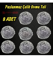 Technow %100 Paslanmaz Çelik Sürtme Bulaşık Ovma Teli 8 Adet