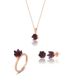 925 ayar Gümüş Ametist taşlı Rose Lotus Çiçeği takım & seti