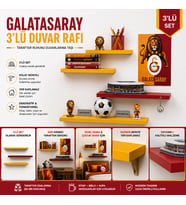 Sarı Kırmızı 3’lü Duvar Rafı Galatasaray Taraftar Dekorasyon Rafı