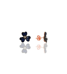 Gümüş rose safir taşlı üç yapraklı yonca küpe SGTL12572LACIVERT