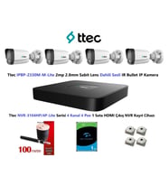Ttec 2mp Mikrofonlu 4 Kameralı 1TB Disk Tak Çalıştır Hazır IP Kamera Seti