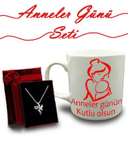 Anneler Gününe Özel Kupa & Kalp Detaylı Eros Kolye Hediye Seti (Model 1)