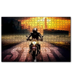 Cakapuzzle Motorsikletli Adam Günbatımı ve Gökdelenler  Puzzle Yapboz MDF (Ahşap) (120 Parça)