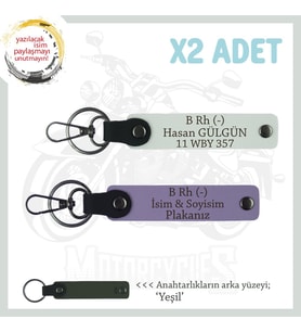 Yolların Sürücülerine Özel Hediye, İsim Plaka B Rh (-) Kan Grubu Yazılı x2 Anahtarlık, Mor-Beyaz-Ysl (Çok Renkli)