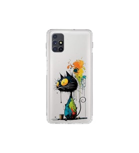 Samsung Galaxy M51 ile Uyumlu Splash Kedi Tasarımlı Şeffaf Silikon Kılıf