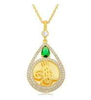 Gold Tuğralı Zirkon Taşlı 925 Ayar Gümüş Kadın Kolye