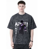Sung Jin Woo Arise Solo Leveling Anime Baskılı Unisex Oversize Eskitme Yıkamalı Tişört