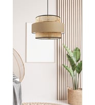 Bohem Trio Metal Kasalı Gerçek Rattan ve Kahve Kumaş Salon Avize Üç Katlı Pasta Yatak Odası Sarkıt