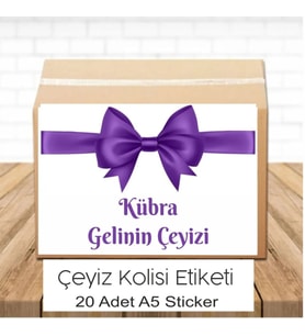 Mor Fiyonklu İsimli Çeyiz Etiketi A5 20 Adet Etiket