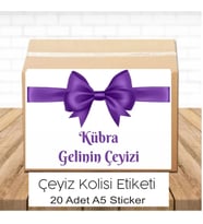Mor Fiyonklu İsimli Çeyiz Etiketi A5 20 Adet Etiket