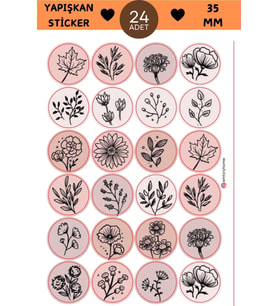 24 Adet - Pink Autumn Sprint Sticker - Hediye Paketi Sticker - Pembe Çiçek Sticker - Yaprak Sticker