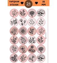 24 Adet - Pink Autumn Sprint Sticker - Hediye Paketi Sticker - Pembe Çiçek Sticker - Yaprak Sticker