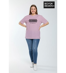 Kadın Büyük Beden Los Angeles Baskılı 3xl-6xl Bisiklet Yaka Tshırt SPR26BTSK510-18