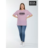 Kadın Büyük Beden Los Angeles Baskılı 3xl-6xl Bisiklet Yaka Tshırt SPR26BTSK510-18