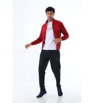 Erkek İki İplik Slim Fit Dar Paça Fermuarlı Eşofman Takımı - 7664 (Kırmızı)