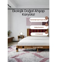 Ori̇on Model Bordo Puf Başlıklı Masif Ahşap Karyola Kolay Kurulum Fırınlanmış İthal Sibirya Çamı 90x200 Yatak Uyumlu