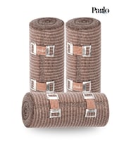 Parlo Elastik Bandaj 15 cm x 1,5 m 3’lü Set – %300 Esnek, 4,5 m’ye Kadar Uzayan, Metal Kancalı Destek ve Sargı Bandajı