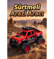 Oyuncak Araba Sürtmeli Büyük Tekerlekli 4x4 Off Road Jeep - Dayanıklı Arazi Aracı 13 Cm Kırmızı