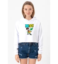 Teen Titans Go Robin Beyaz Optik Kadın Crop Kapşonlu (A.Beyaz)