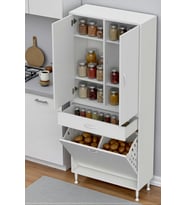 Eliusta Wall Beyaz Banyo Dolabı 80 cm İki Göz Bölmeli Sepet 80x171x32,5 cm 4 Raflı Mutfak/Banyo Dolabı