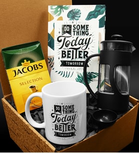 Özel Tasarım Kupa & Özel Tasarım Defter & French Press & 250 Gram Jacobs Selection Filtre Kahve Hediye Seti