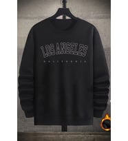 Unisex Los Angles Baskılı Bisiklet Yaka Sweatshirt (Siyah)