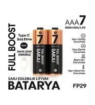 Type-C Şarjlı 800MWH 1.5V Şarj Edilebilir 2’li AAA İnce Pil - Lityum Iyon Batarya