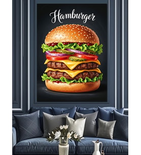 Lezzetli Hamburger Fast Food Dekoratif Kanvas - Mdf Ahşap Tablo