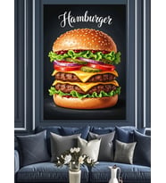 Lezzetli Hamburger Fast Food Dekoratif Kanvas - Mdf Ahşap Tablo