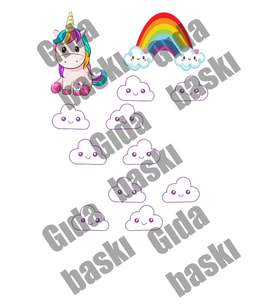 Yenilebilir Şeker Kağıt Tek Boynuzlu At Unicorn Temalı Pasta Süsleme